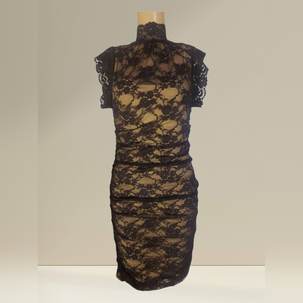 Vintage Pinup Style Black Lace  Mini Dress Sz Small - Picture 2 of 4